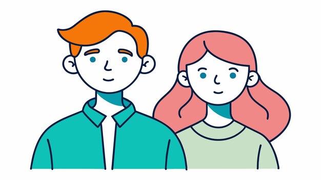 un dibujo de un hombre y una mujer con el pelo rojo