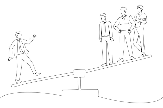 El dibujo de un hombre de negocios en un lado de la báscula es más pesado que muchos ejecutivos en el otro lado Arte de línea continua única