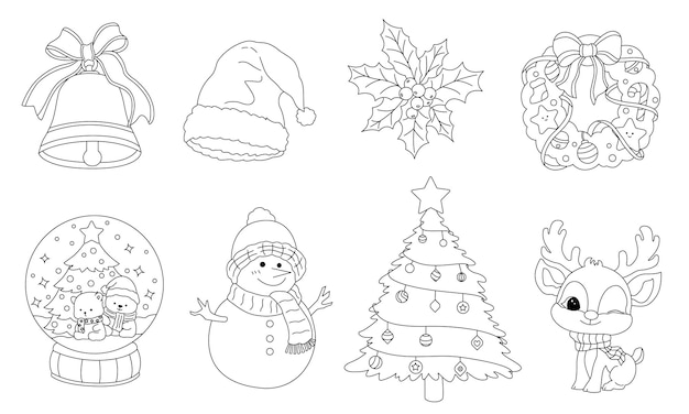 un dibujo de un hombre de nieve y un árbol de Navidad
