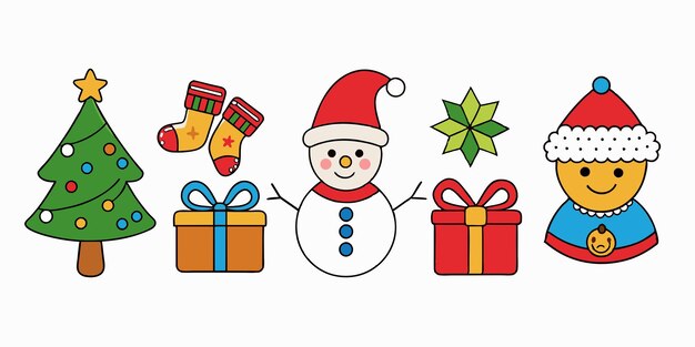 un dibujo de un hombre de nieve con regalos y regalos