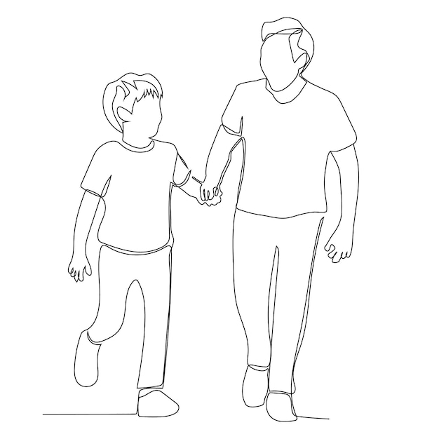 un dibujo de un hombre y un niño tomados de la mano