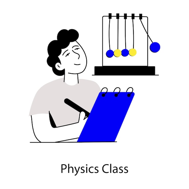 Vector un dibujo de un hombre con un portapapeles que dice clase de física.