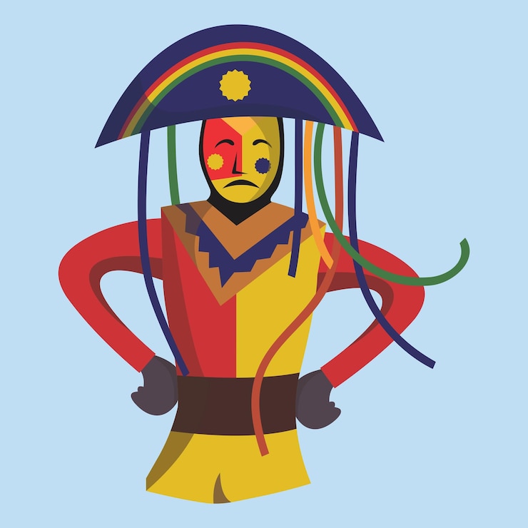 Vector un dibujo de un hombre con un sombrero arco iris en la cabeza