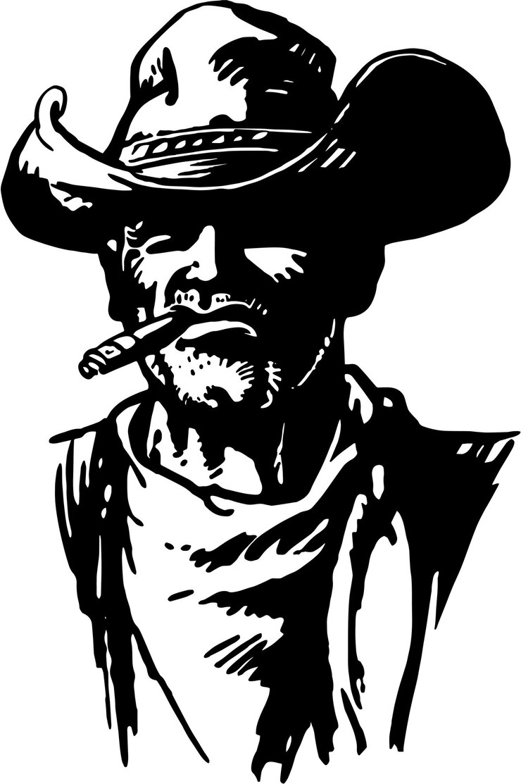 Vector un dibujo de un hombre con un sombrero y un cigarro en la boca