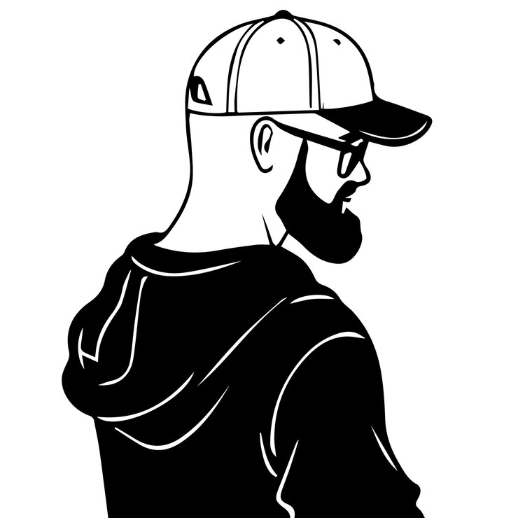 Vector un dibujo de un hombre con un sombrero y una gorra