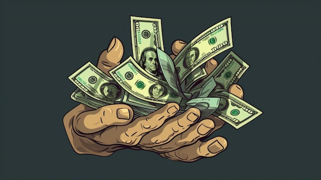Vector un dibujo de un hombre sosteniendo una pila de dinero