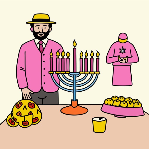 un dibujo de un hombre con una vela que dice " fiesta judía "