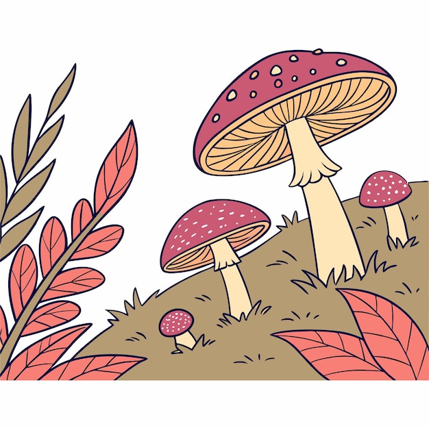 un dibujo de un hongo con un punto polca rosa y blanco en él