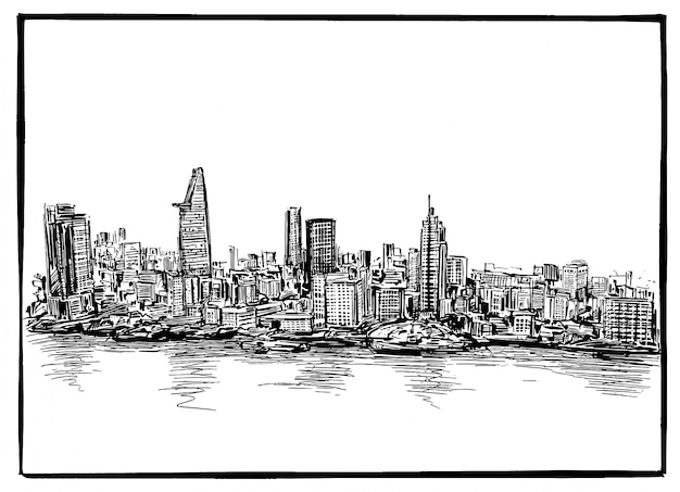Dibujo del horizonte de la ciudad de Ho Chi Minh en Vietnam