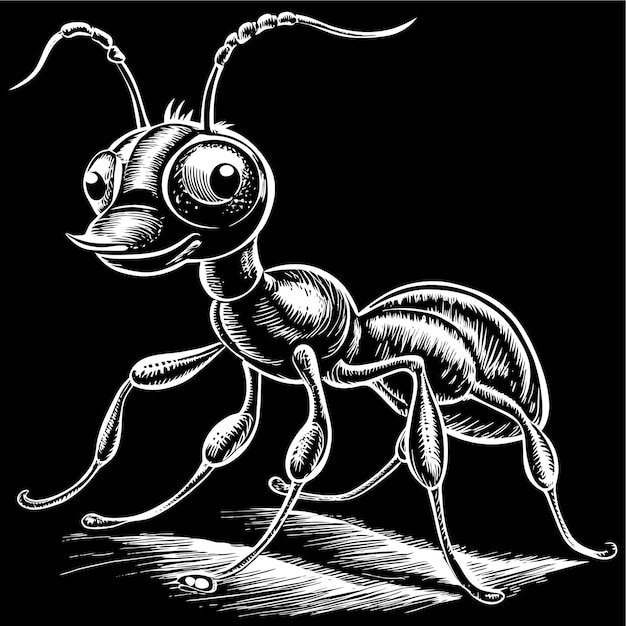 un dibujo de una hormiga con un fondo negro