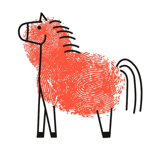 Dibujo de huella digital de vector animal pony o caballo