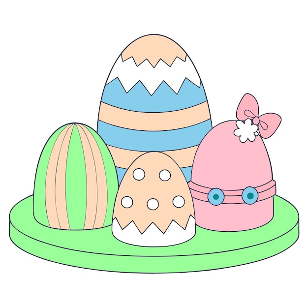 un dibujo de huevos de Pascua con una cinta rosa y azul alrededor de la parte superior