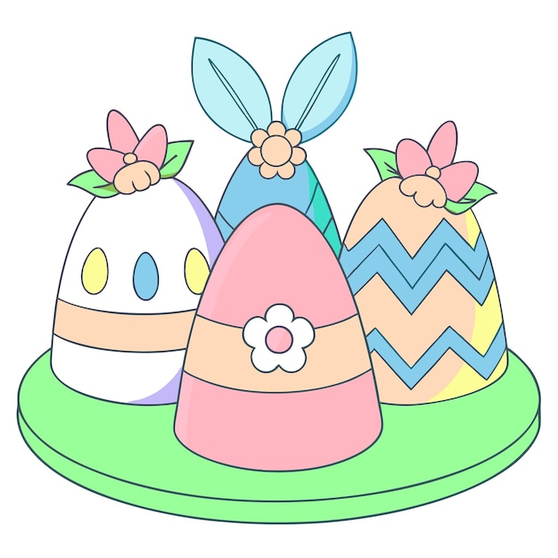 un dibujo de huevos de Pascua con una flor en la parte superior
