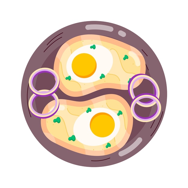 Vector un dibujo de huevos en una sartén con las palabras huevos en él