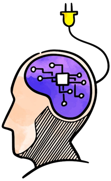 Dibujo de icono de concepto de inteligencia artificial de estilo acuarela