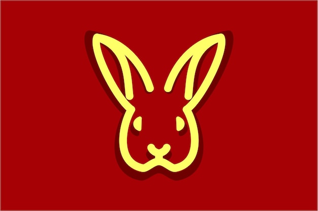 Dibujo de icono de conejo simple con fondo rojo, bienvenido el año del conejo en el calendario chino