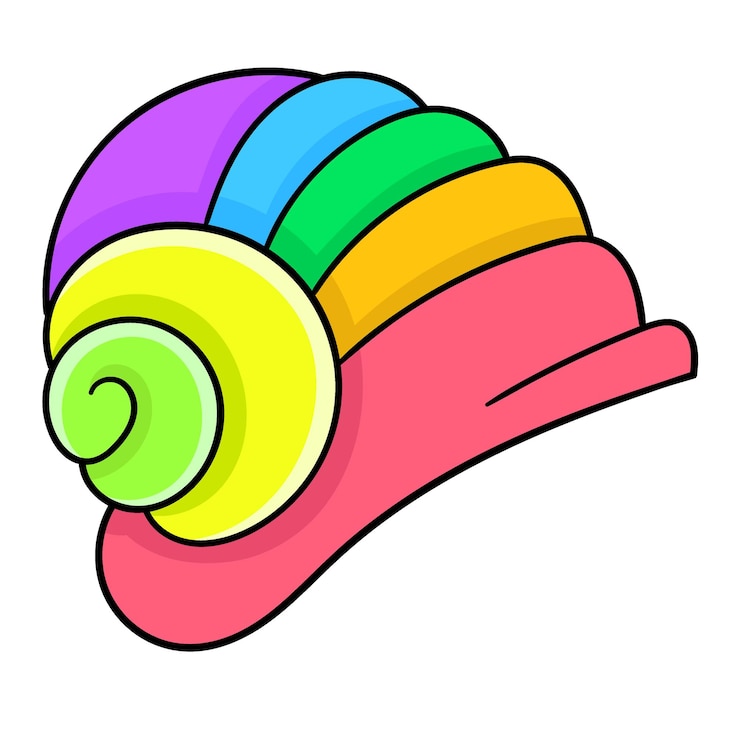 Vector dibujo de icono de garabato de concha de caracol colorido