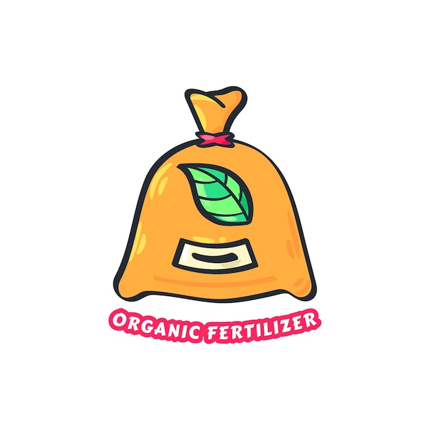 Dibujo de icono de jardinería de fertilizantes orgánicos. Ilustración de dibujos animados de ambiente de bolsa de fertilizante