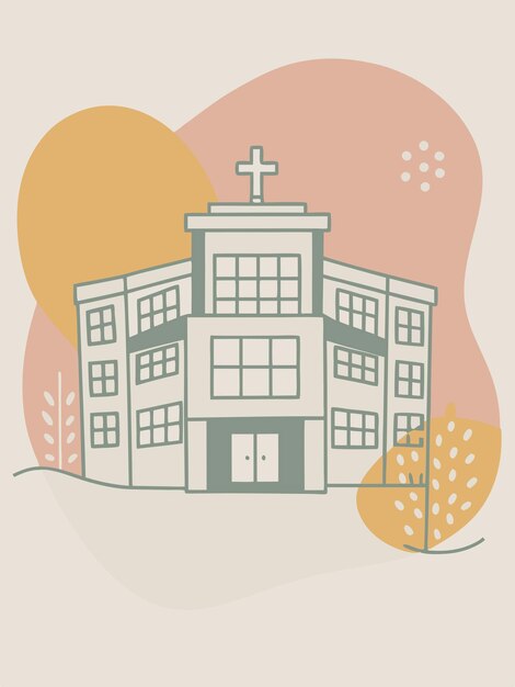 un dibujo de una iglesia con una cruz en la parte superior