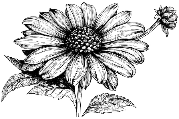 Dibujo de ilustración de arte vectorial de un marco de flores de lino sobre un fondo blanco y negro