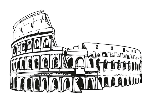 Dibujo de la ilustración del Coliseo Coliseo en Roma Italia