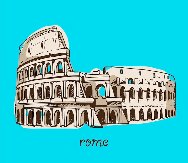 Dibujo de la ilustración del Coliseo Coliseo en Roma Italia