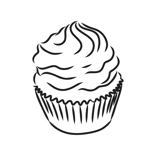 Dibujo de una ilustración de esbozo de cupcake cupcake vector