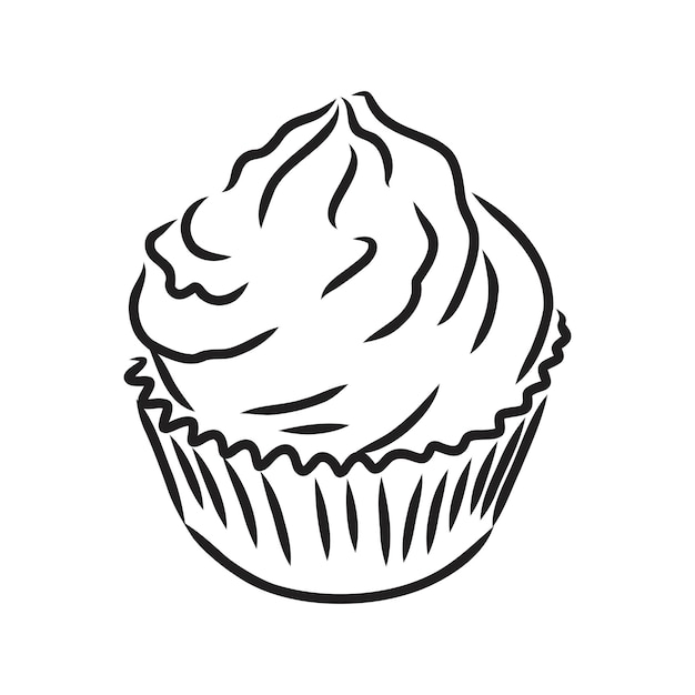 Dibujo de una ilustración de esbozo de cupcake cupcake vector