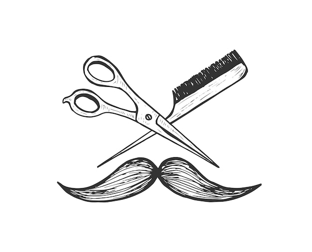 Dibujo de ilustración de vector de concepto de logotipo de tienda de corte de pelo de peluquero retro vintage