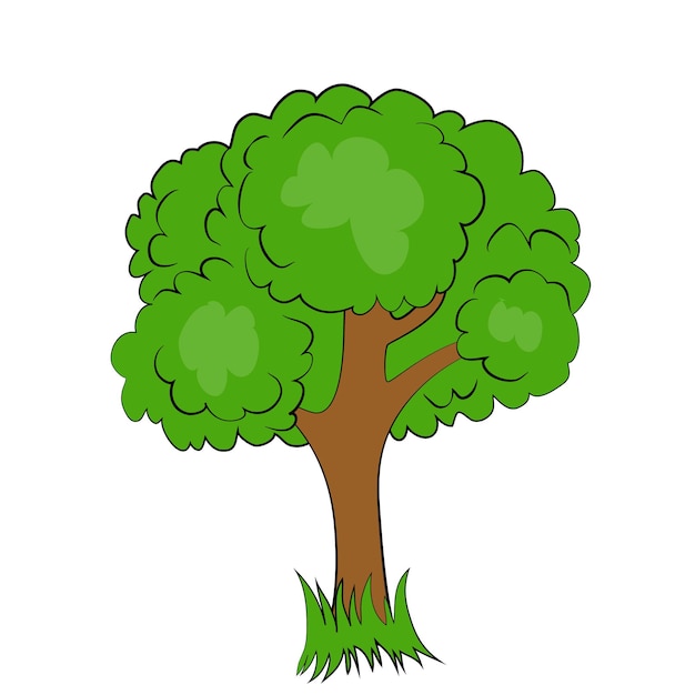 Vector dibujo de ilustración de vector de dibujos animados de árbol verde para libro infantil