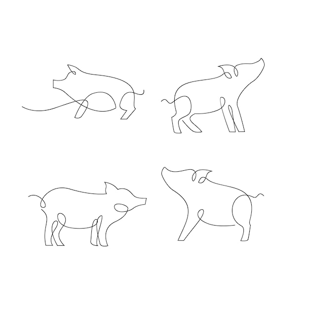 Dibujo ilustrativo de una sola línea de cerdo