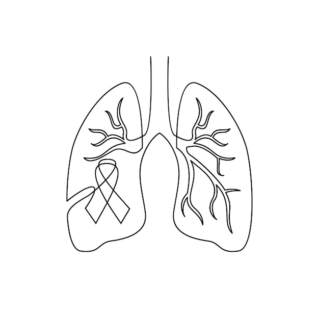 dibujo ilustrativo de una sola línea del pulmón