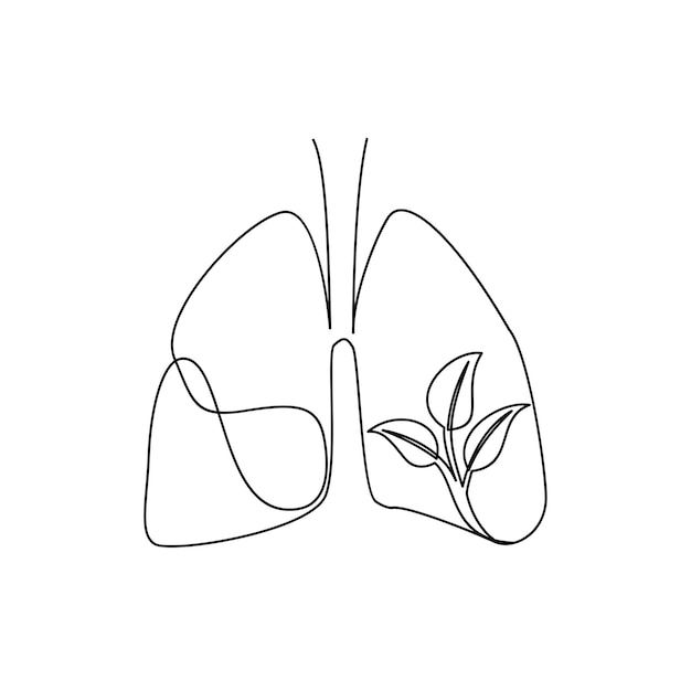 dibujo ilustrativo de una sola línea del pulmón