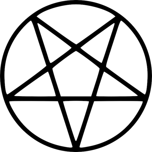 Dibujo de imagen vectorial de pentagrama en negrita de pentagrama inscrito en un círculo en blanco y negro