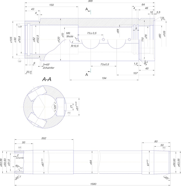 Dibujo de ingeniería de casquillo de acero.