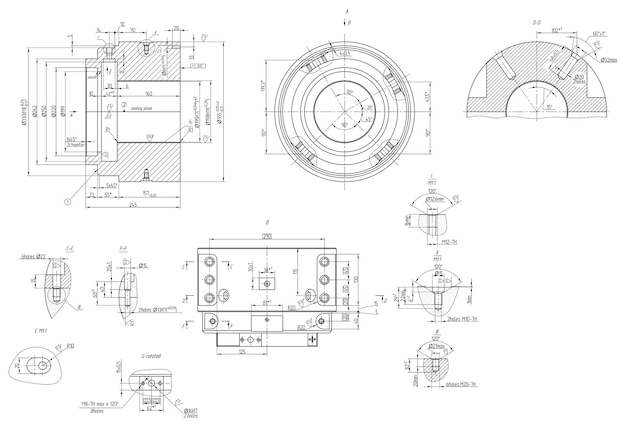 Dibujo de ingeniería de componentes.