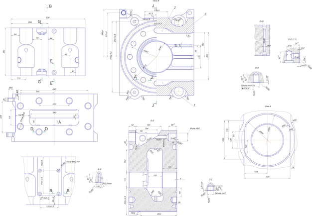 Dibujo de ingeniería de equipos industriales.