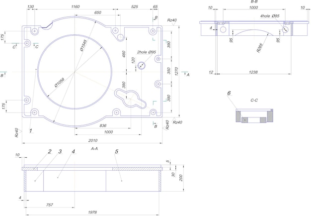 Dibujo de ingeniería de equipos industriales.
