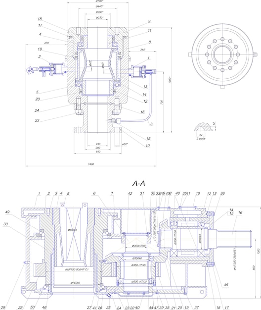 Dibujo de ingeniería de equipos industriales.