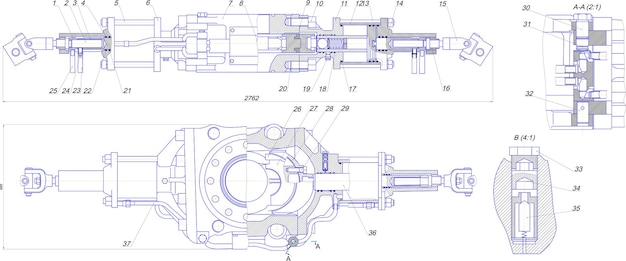 Dibujo de ingeniería de equipos industriales.