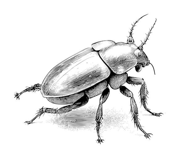 Dibujo de insecto escarabajo dibujado a mano en boceto de estilo grabado Ilustración vectorial.