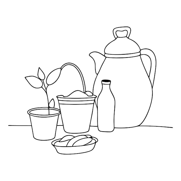 Dibujo de una jarra y una olla de comida Página de colorear