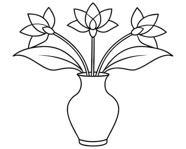 un dibujo de un jarrón con flores en él