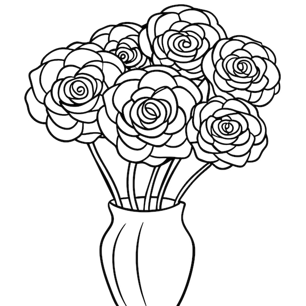 un dibujo de un jarrón con rosas en él