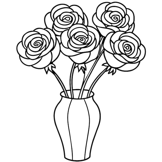 un dibujo de un jarrón con rosas en él