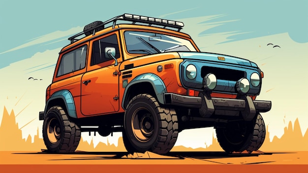 Vector un dibujo de un jeep con las luces en la parte superior