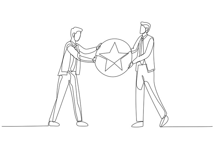 Vector dibujo del jefe de negocios dando una insignia de estrella dorada al empleado ganador metáfora para el reconocimiento