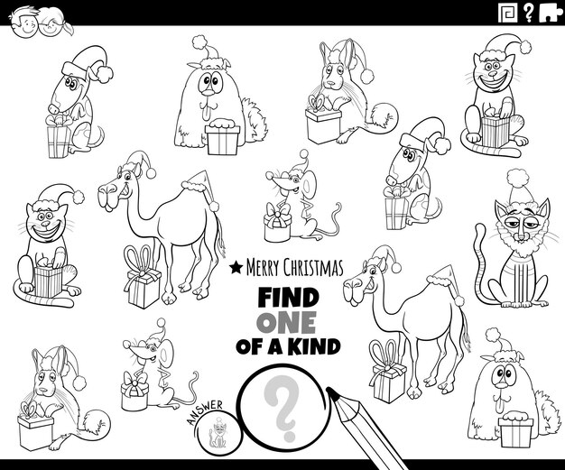 Dibujo de Juego único con animales en Navidad para colorear
