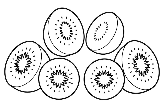 un dibujo de un kiwi cortado con la mitad de la mitad