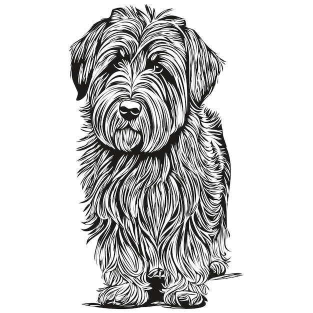 Vector dibujo a lápiz de contorno de perro de briard personaje negro sobre fondo blanco mascota de raza realista